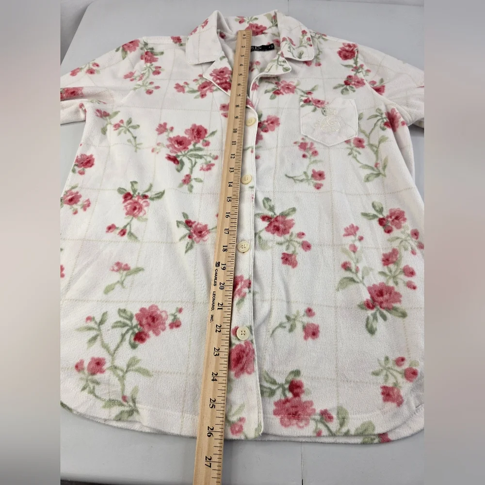 Lauren Ralph Lauren M White W/Red Floral Pajama Set Monogram Pocket AF-2998 - Picture 11 of 14